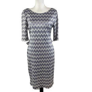 Connect Apparel Dress sz 10 Lilac Silver Gold Chevron Lace Straight Stretch Knee